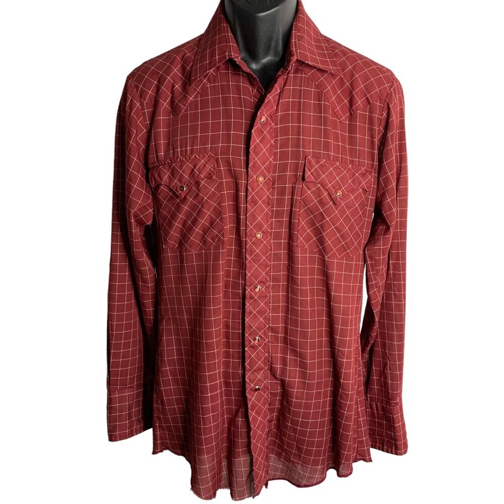 Vintage Karman Pearl Snap Western Shirt M Red Checked Pockets One Point Yoke